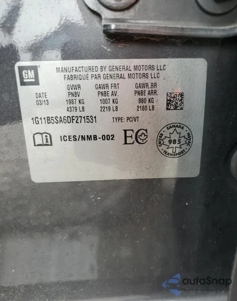 2013 Chevrolet Malibu Ls from USA, damaged, VIN 1G11B5SA6DF271531